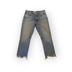 Agolde Riley Crop Jeans Womens 31 Blue High Rise Denim Button Fly Stretch Raw